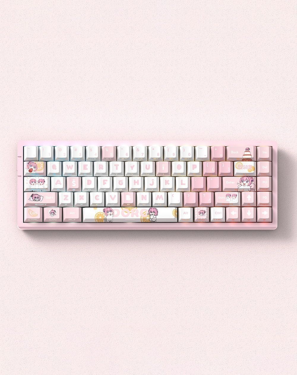 Cute Pink Peach Theme Keycaps PBT Dye Sub Mechanical Keyboard Set 74/129 Keys