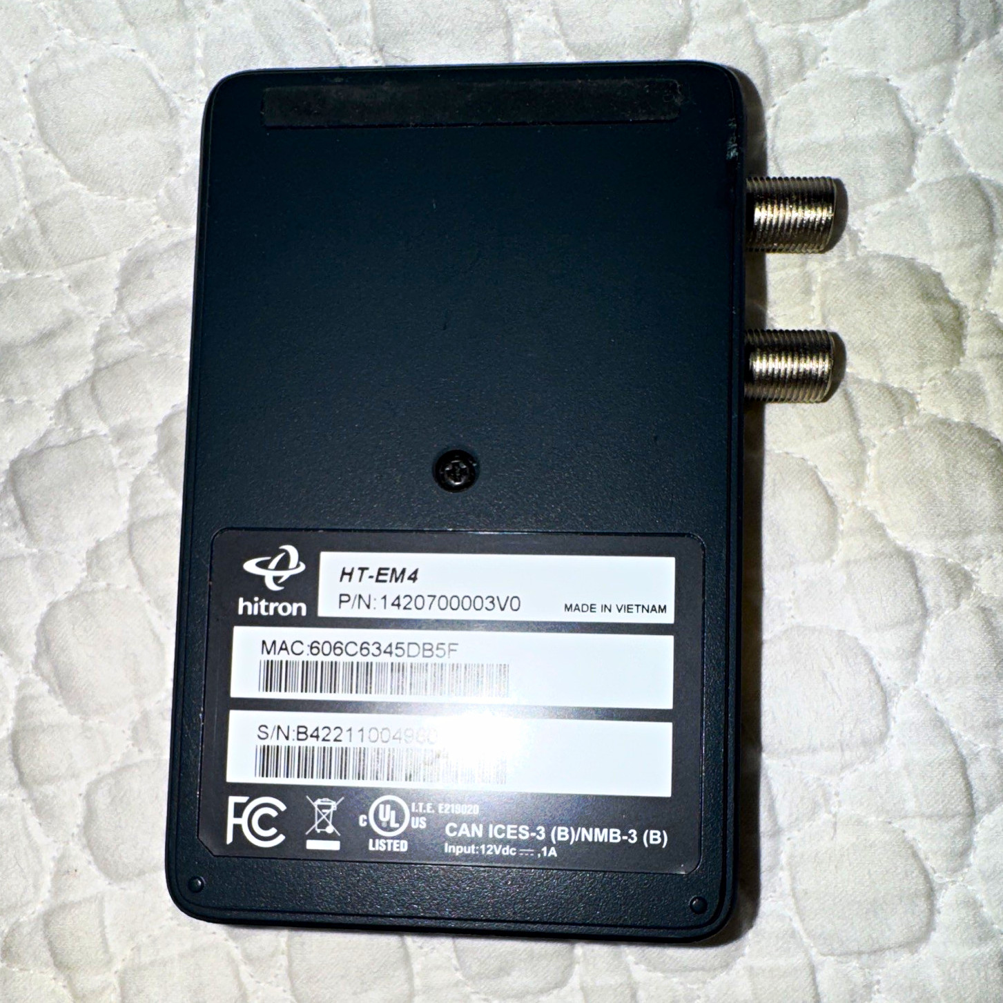 Hitron HT-EM4 MoCA Adapter DOCSIS 3.1 1Gbps Coax to Ethernet Black