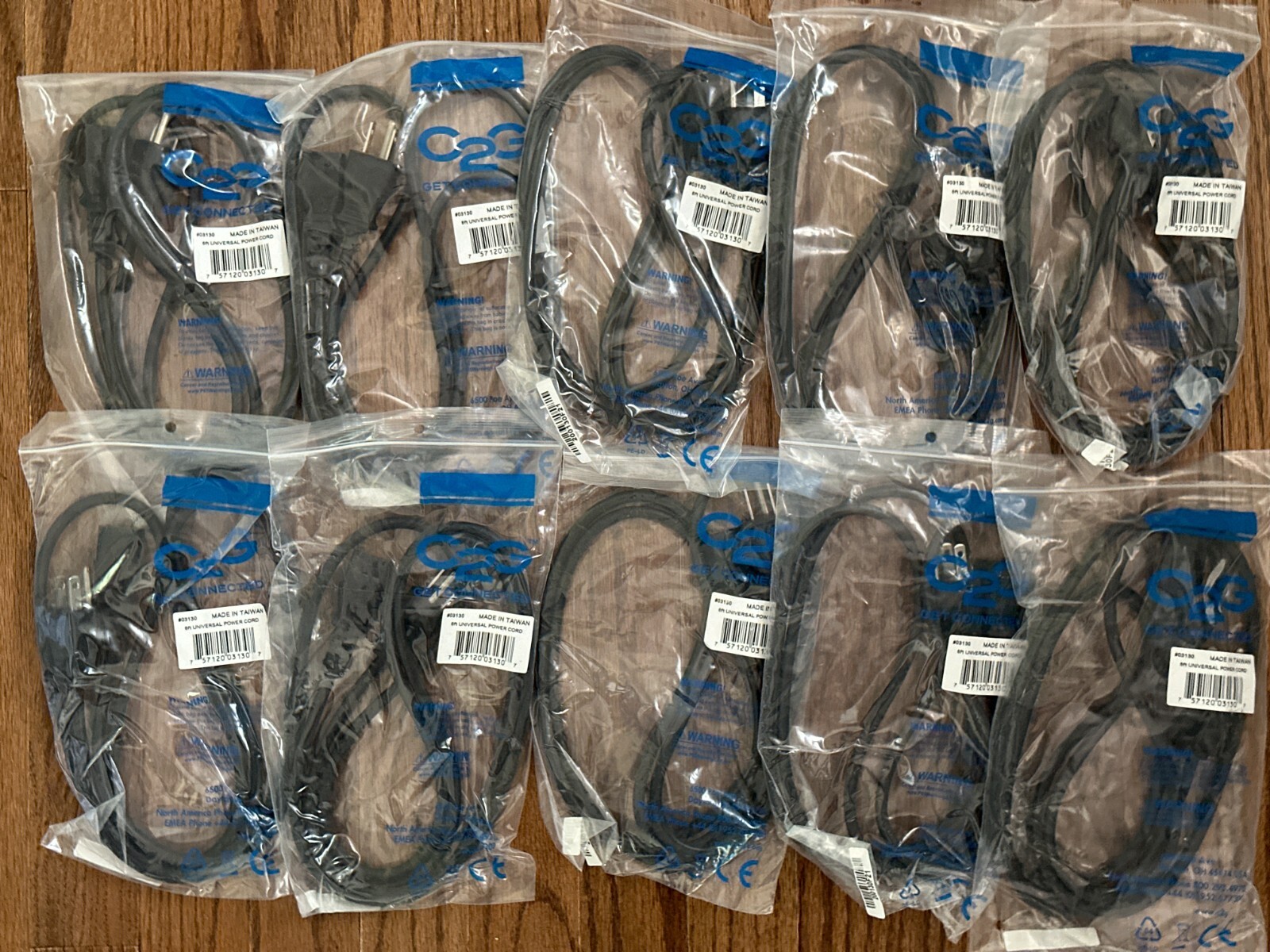 LOT OF 10 NEW-C2G 03130 C2G 6ft 18 AWG Power Cord (NEMA 5-15P to IEC320C13)-6ft