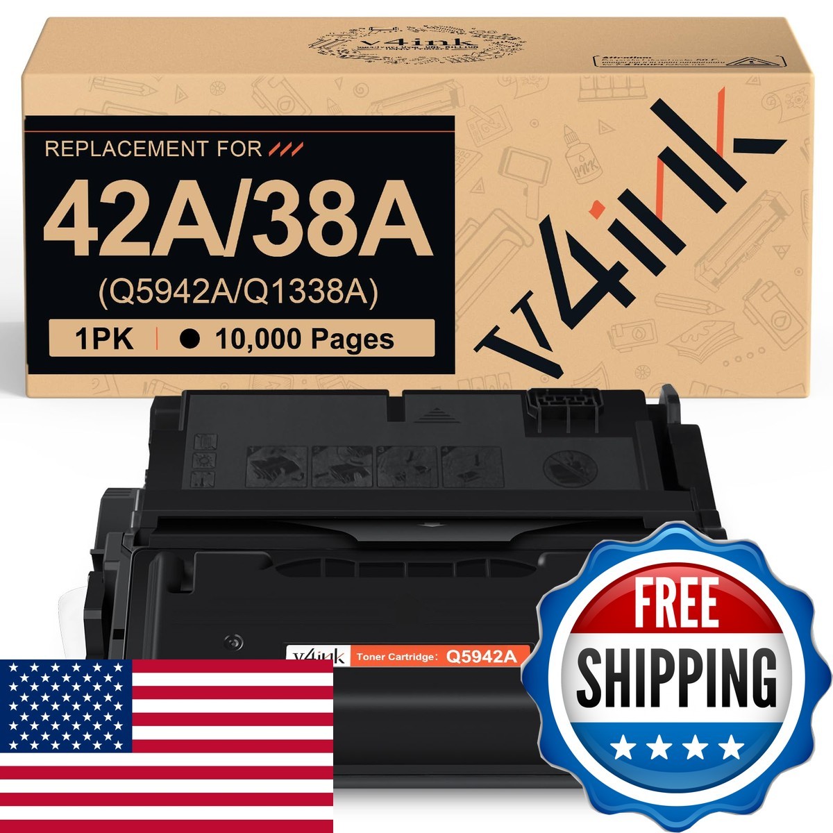 v4ink Q5942A Q1338A Toner Cartridge for HP 1-Pack Black