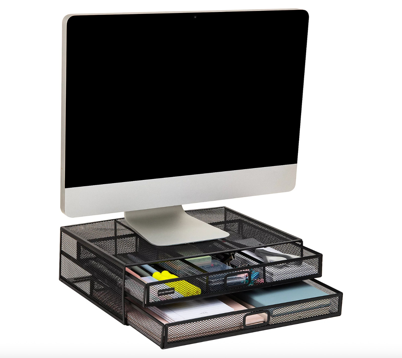 Mind Reader Metal Desk Monitor Stand Riser with2 Drawers - Black