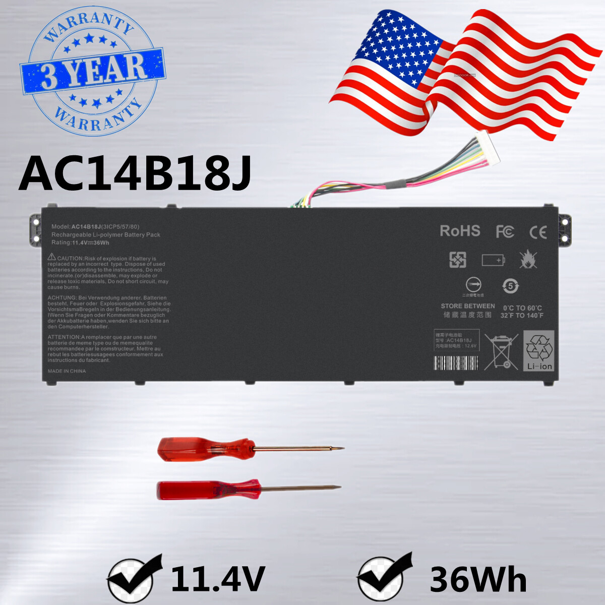 AC14B18J AC14B13J Battery For Acer Aspire ES 15 ES1-531/533 Chromebook CB3-111