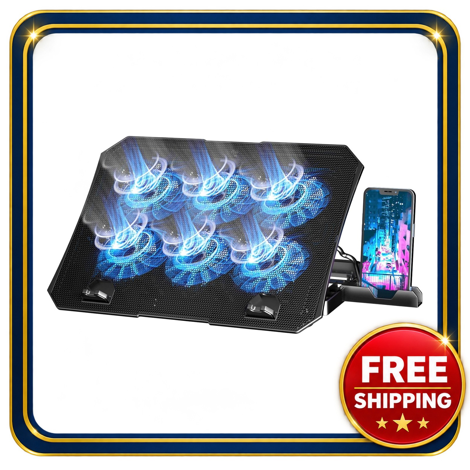 Laptop Cooling Pad 12-15.6 Inch with 6 Fans and Blue LED Lights