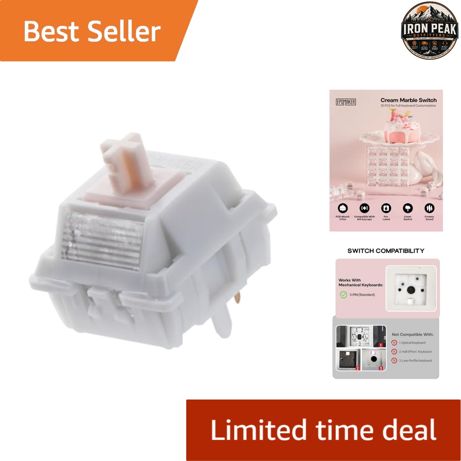 Mechanical Keyboard Switches Cream Marble 35 Pcs 5-Pin Pre-Lubed Linear