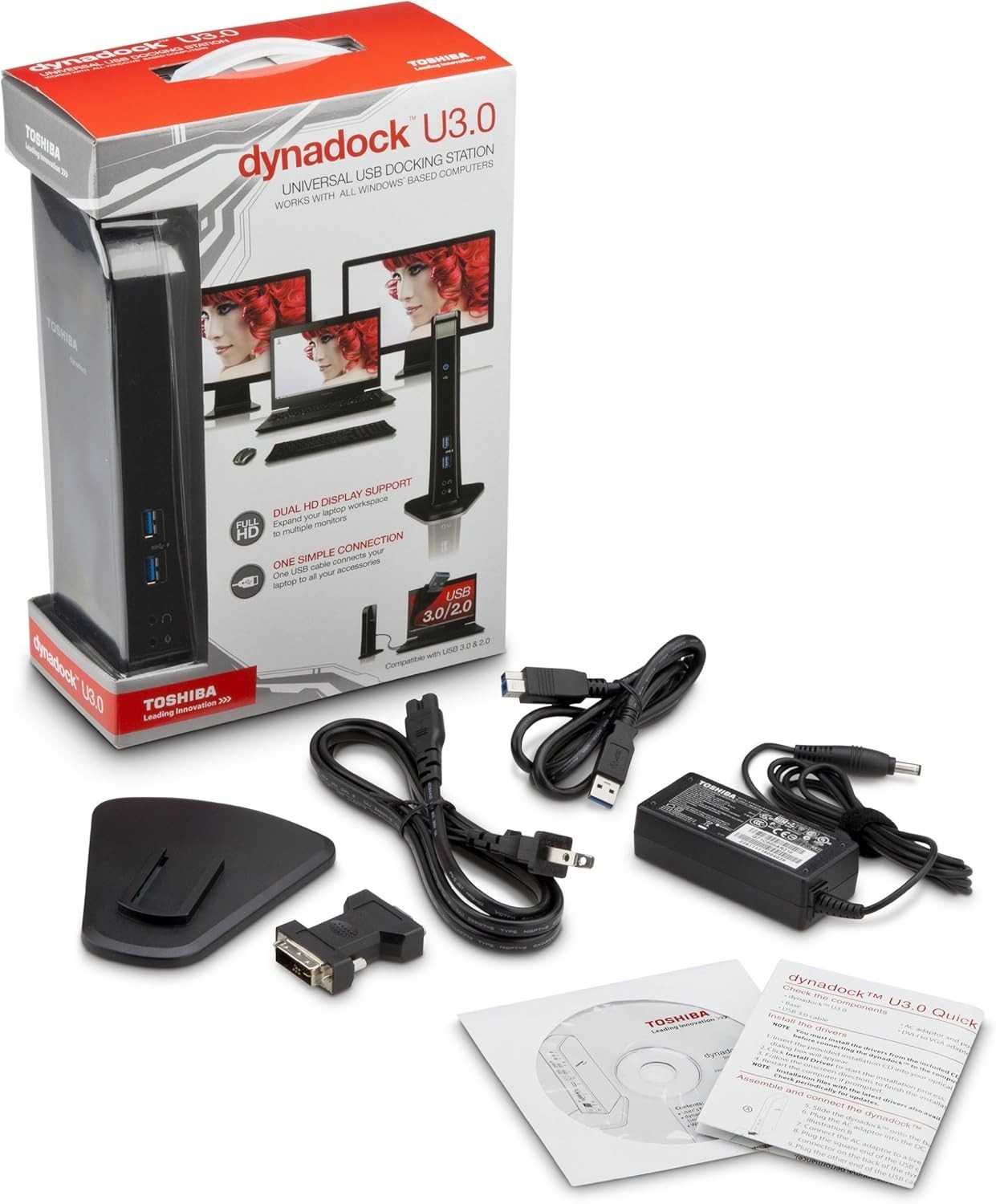 Toshiba DynaDock U3.0 Universal Docking Station Port Replicator USB 3.0 HDMI DVI