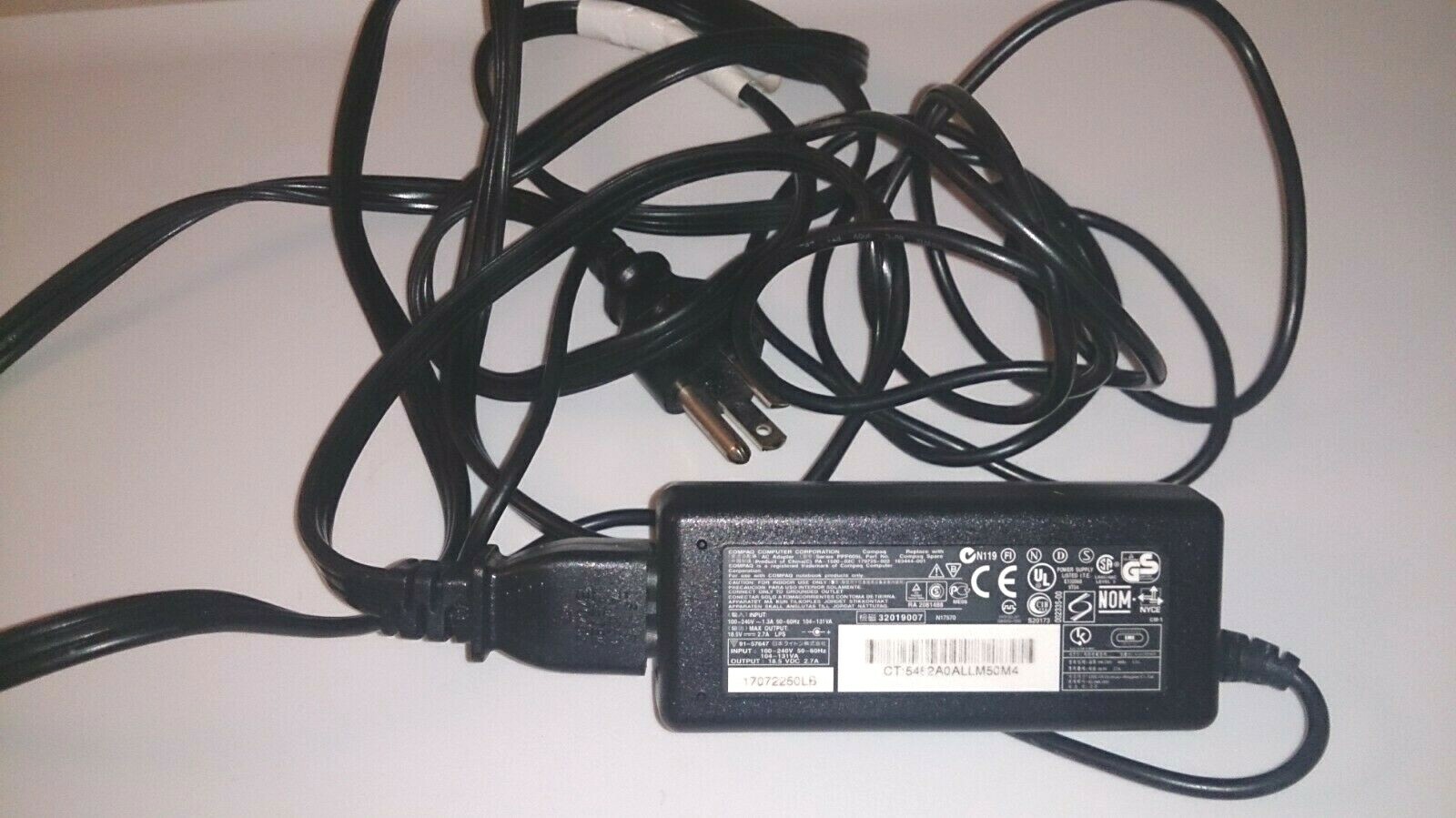 COMPAQ 18.5 50W AC Adapter PA-1500-02C P/N 179725-002 Spare 163444-001 Genuine**