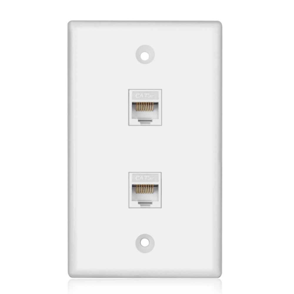 2-Port CAT5e Ethernet Wall Plate Dual RJ45 Female Coupler White