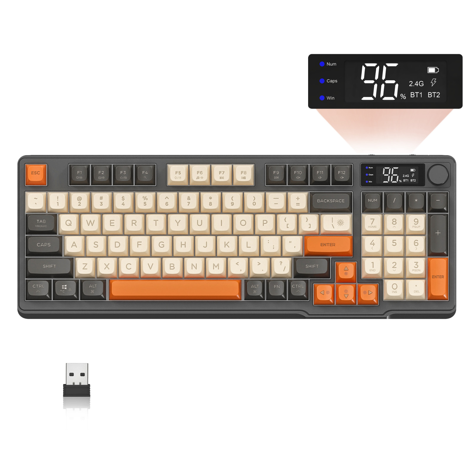 FREEWOLF M96 RGB Wireless Gaming Membrane keyboard, PBT Keycap, 3000mAh
