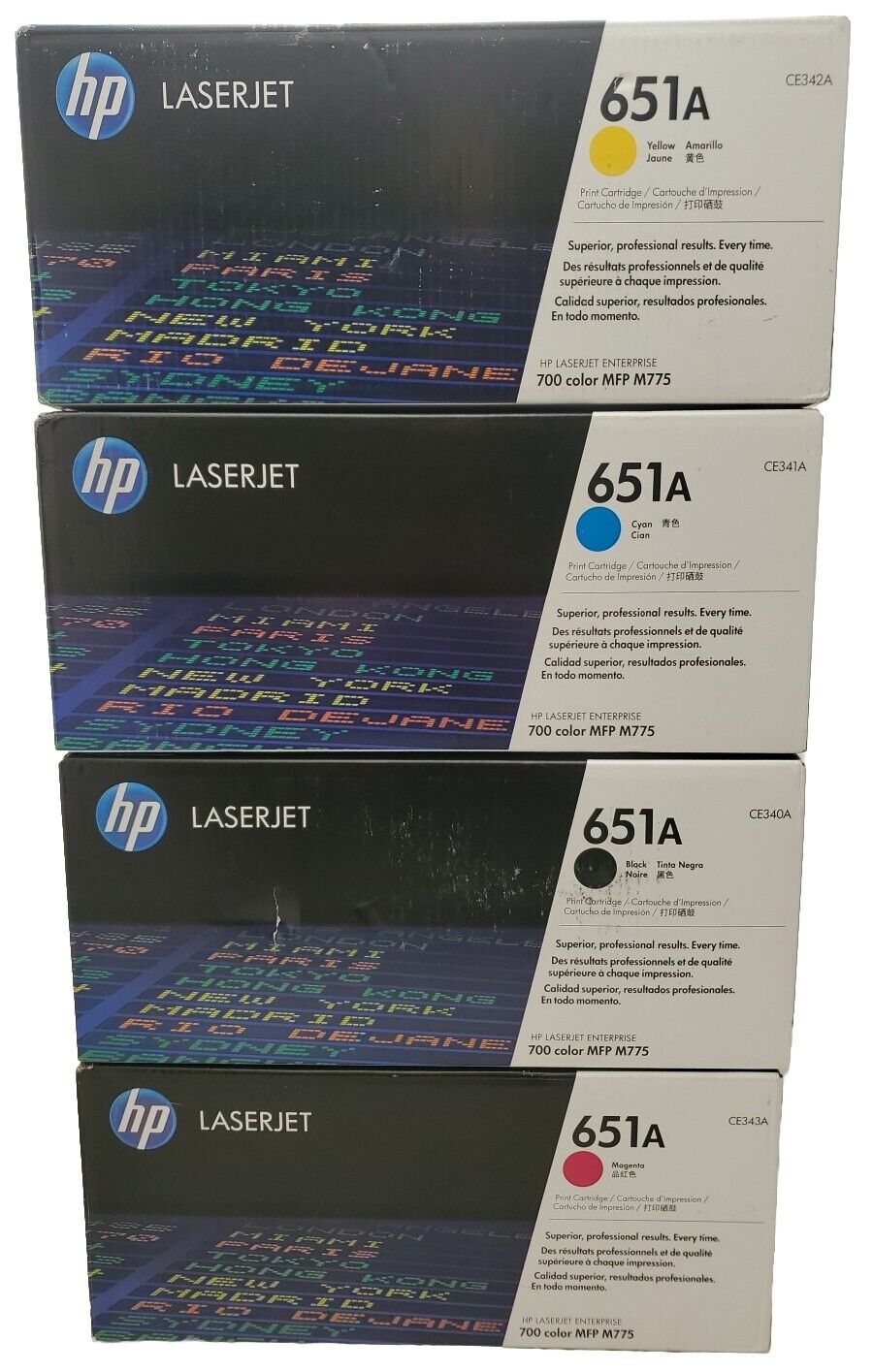 HP 651A SET OF 4 COLORS CMYK CE340A CE341A CE342A CE343A GENUINE HP SEALED BOXES