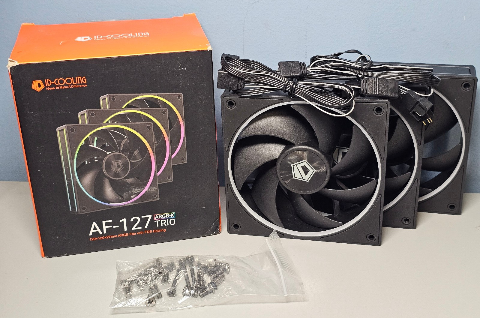 ID-COOLING Fans (3pk) AF-127 ARGB-K TRIO, 120x120x27mm Fans w/ FDB Bearing New