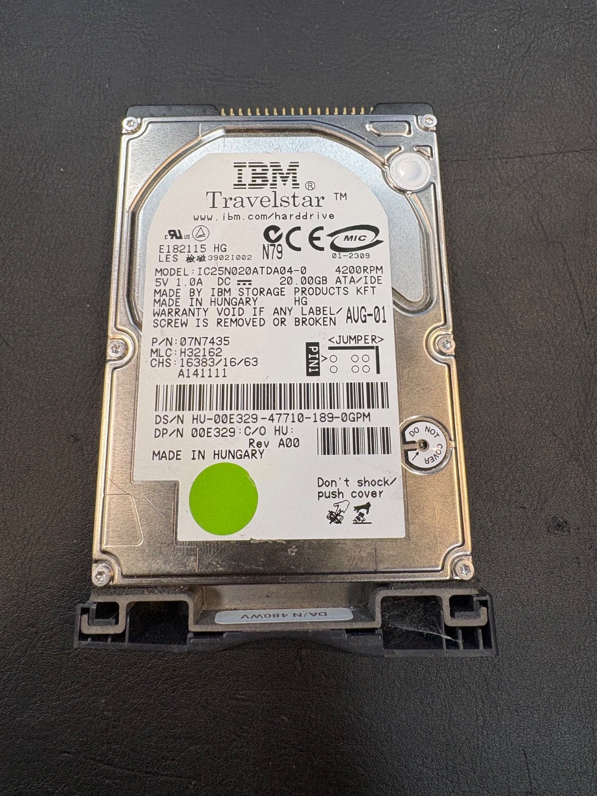 IBM TRAVELSTAR  20GB IDE ATA 2.5"LAPTOP HARD DRIVE  IC25N020ATDA04-0 TESTED