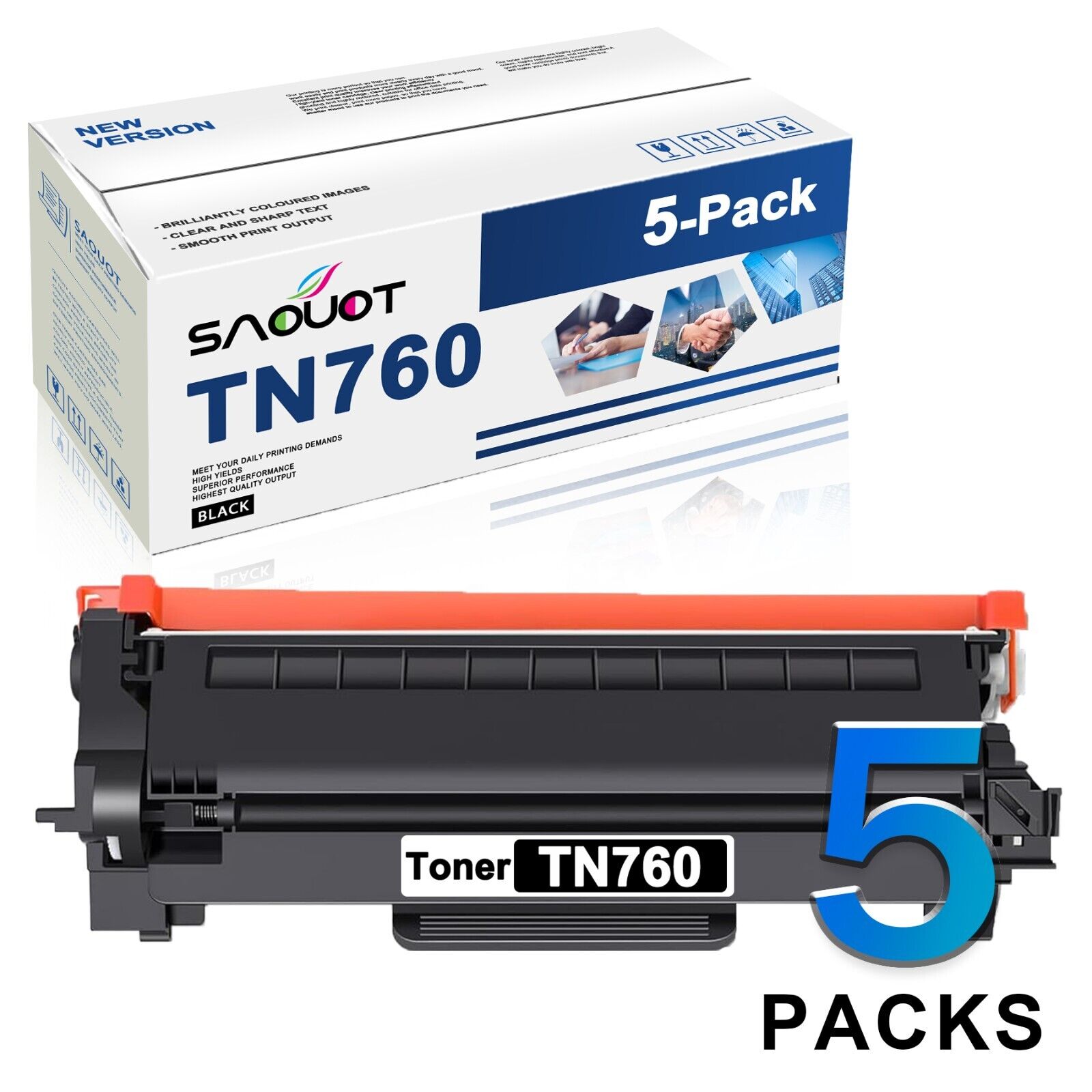 TN760 Toner TN-760 Replacement for Brother TN 760 5 PK MFC-L2717DW HL-L2395DW