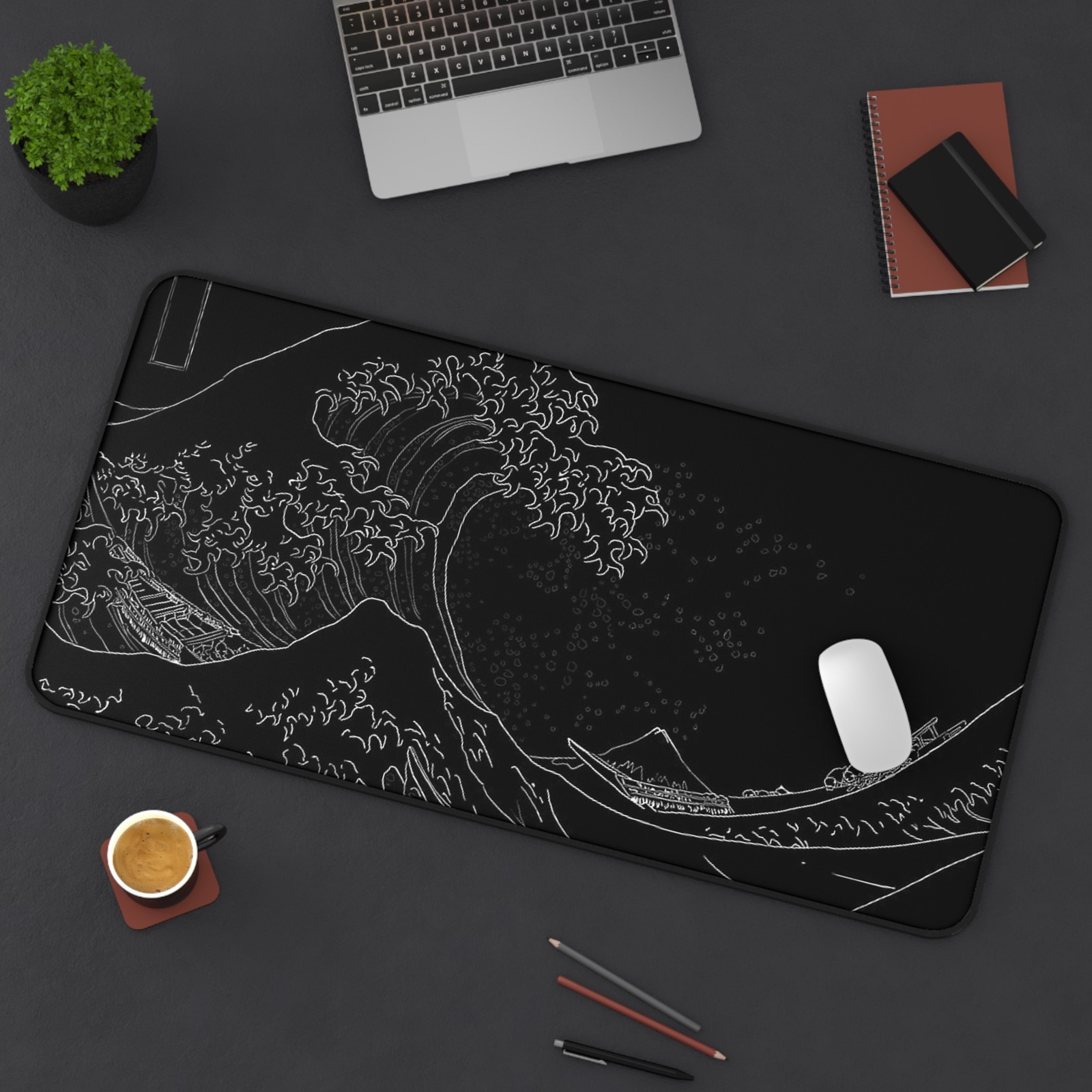 The Great Wave Black Gaming Desk Mat Mouse Pad Playmat