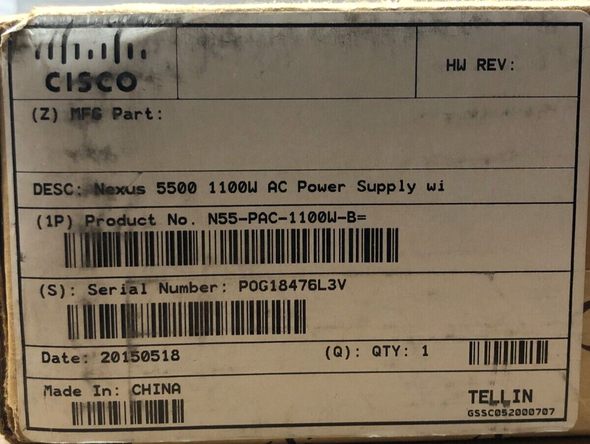 Cisco N55-PAC-1100W-B V03 Power Supply (Back-to-Front-Airflow) / BRAND NEW