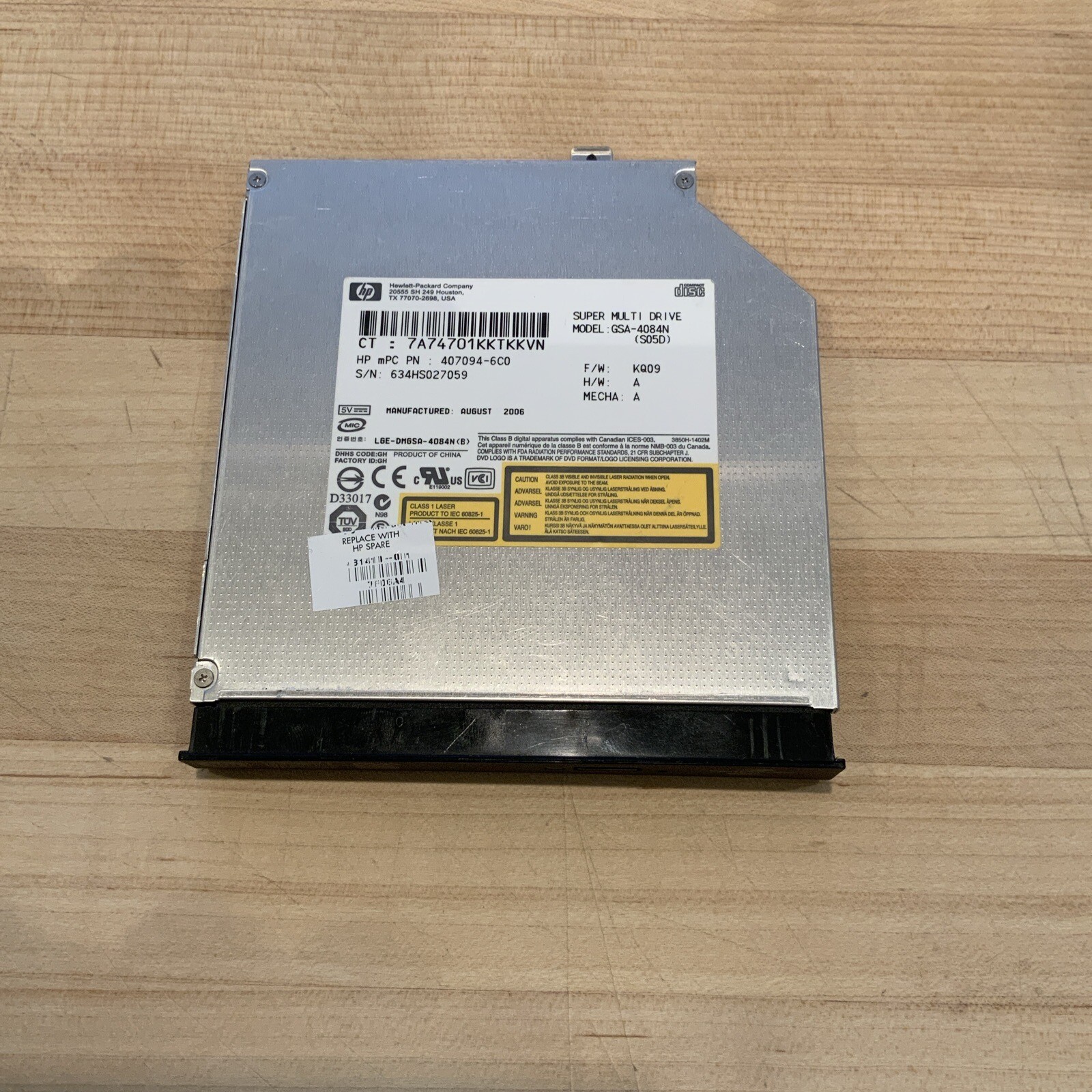 HP GSA-4084N Super Multi DVD+/-RW CD/DVD Burner Hewlett-Packard PN 407094-6CO