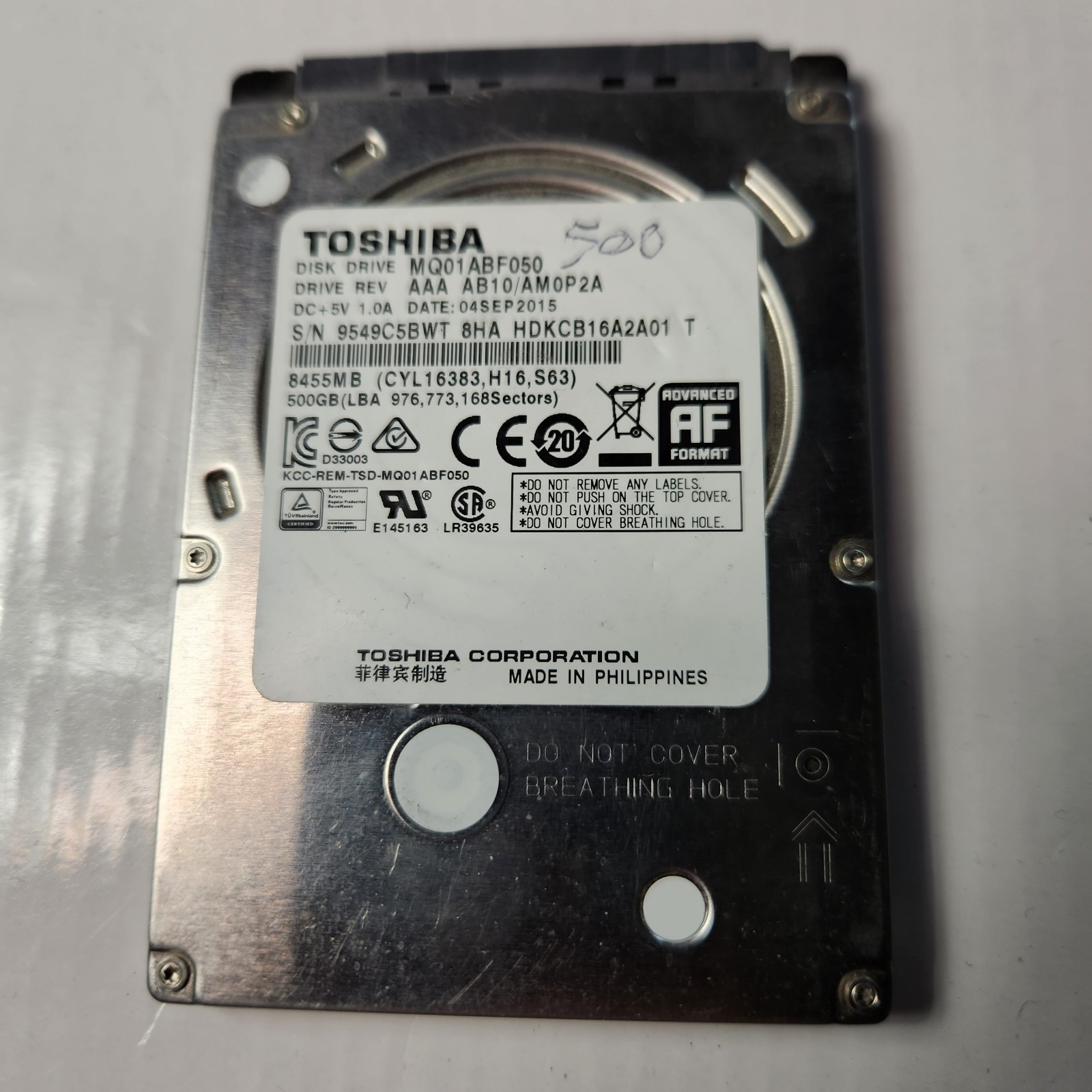 Toshiba MQ01ABF050 500GB 2.5" 7mm SATA III 5400RPM Laptop Hard Drive HDD