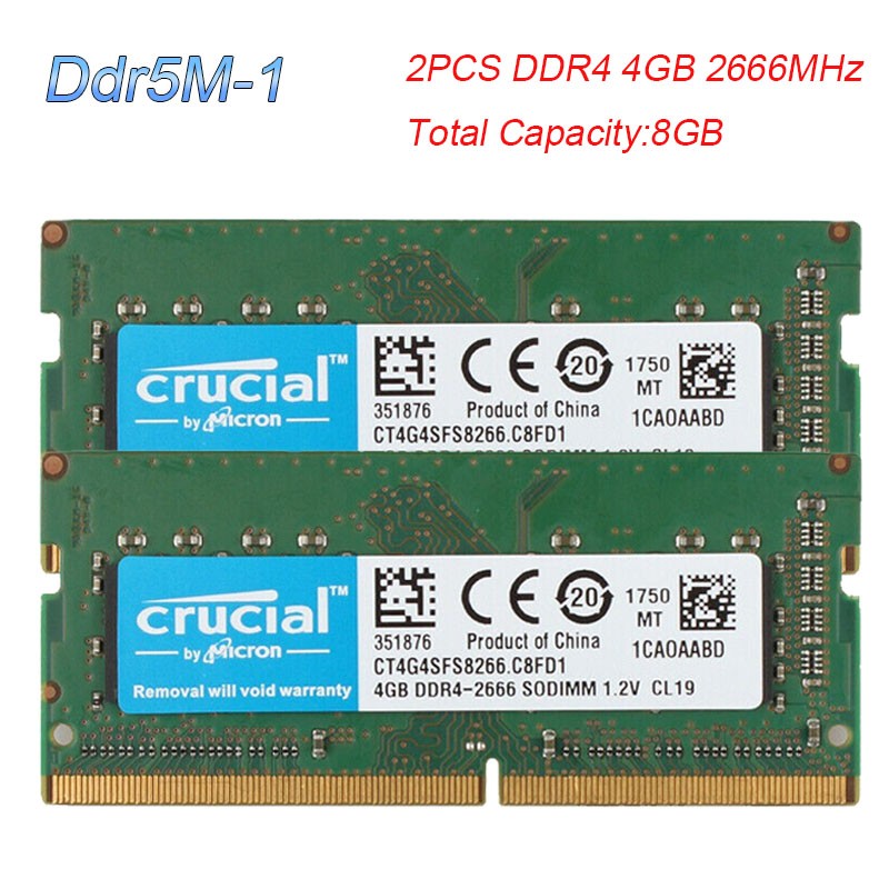 Crucial 8GB (2x4GB) SODIMM PC4-21300 DDR4 2666MHz 1.2V Laptop Memory RAM Non-ECC