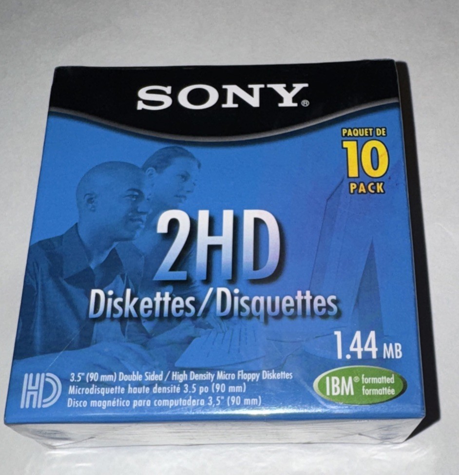 Sony 2HD 3.5” Floppy Disks 1.44MB 10 Pk IBM Formatted New Factory Sealed Vintage