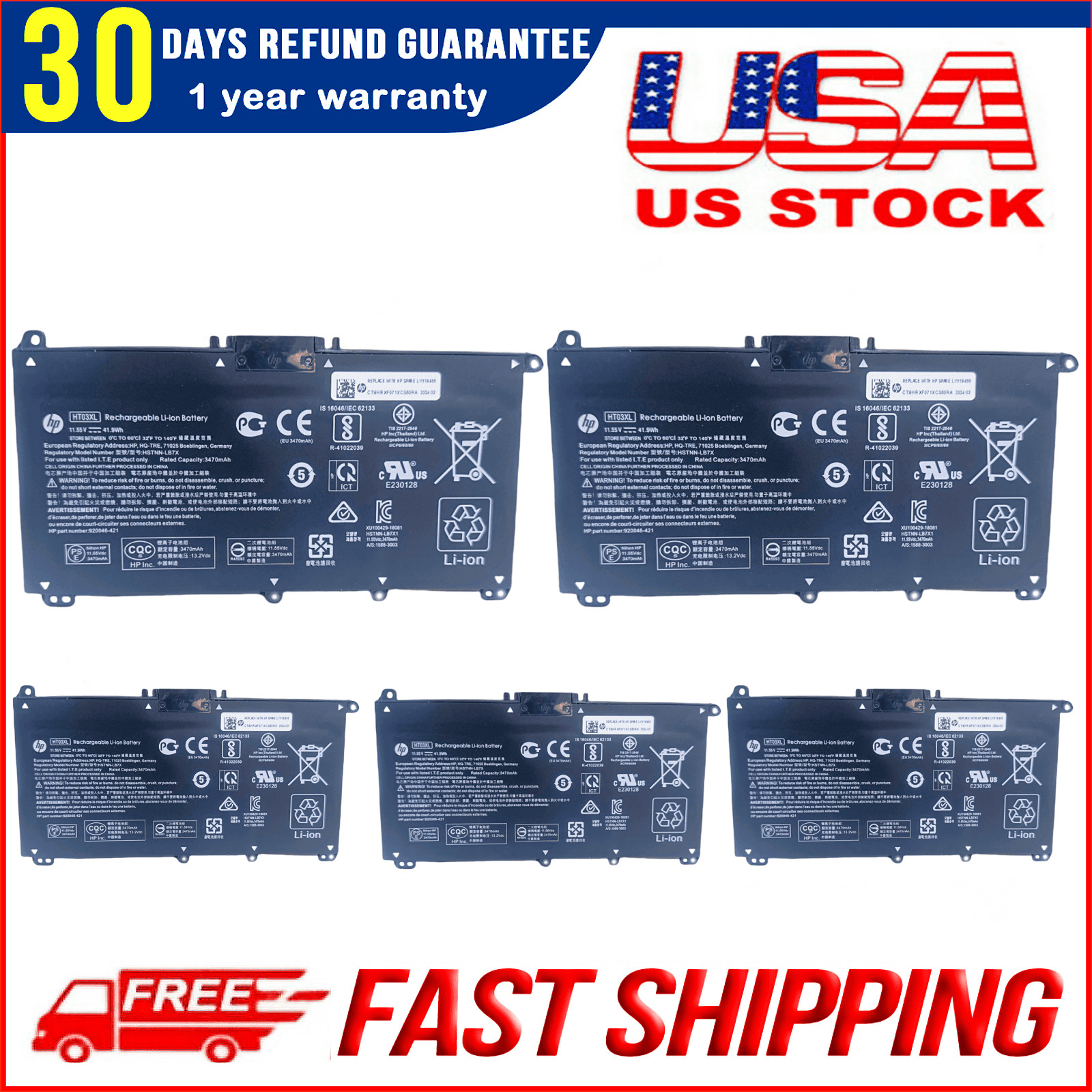 5/10/15 Pk Genuine HT03XL Battery for HP Pavilion L11421-2C2 L11119-855 15-CS