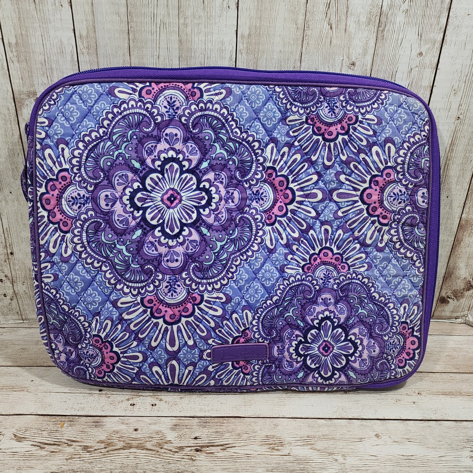 VERA BRADLEY LAP TOP CASE, PURPLE PRINT FABRIC, SOLID PURPLE INSIDE, 11" X 14"