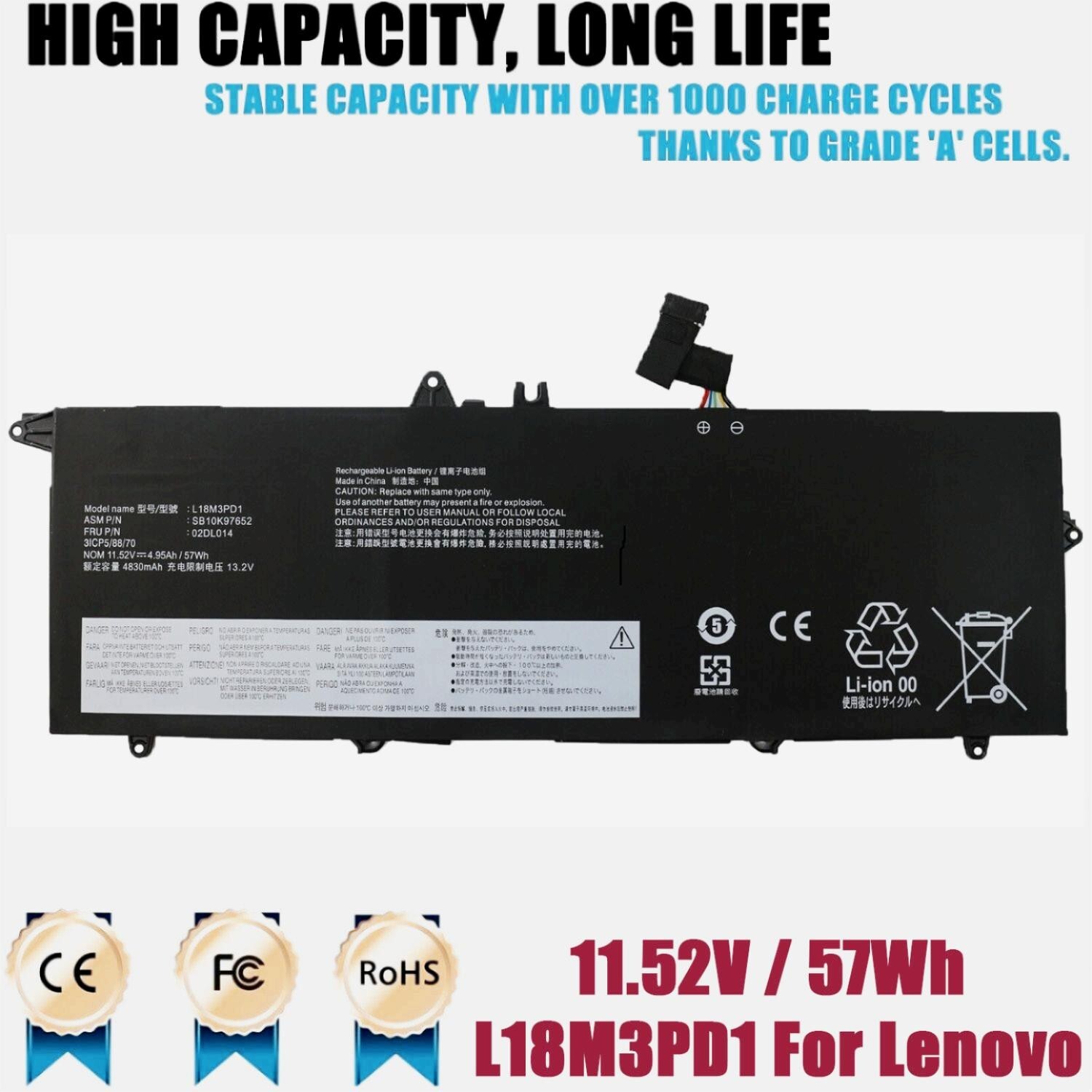 L18C3PD2 L18M3PD1 L18L3PD1 BATTERY FOR LENOVO Thinkpad T14S T490S T495S 57Wh US