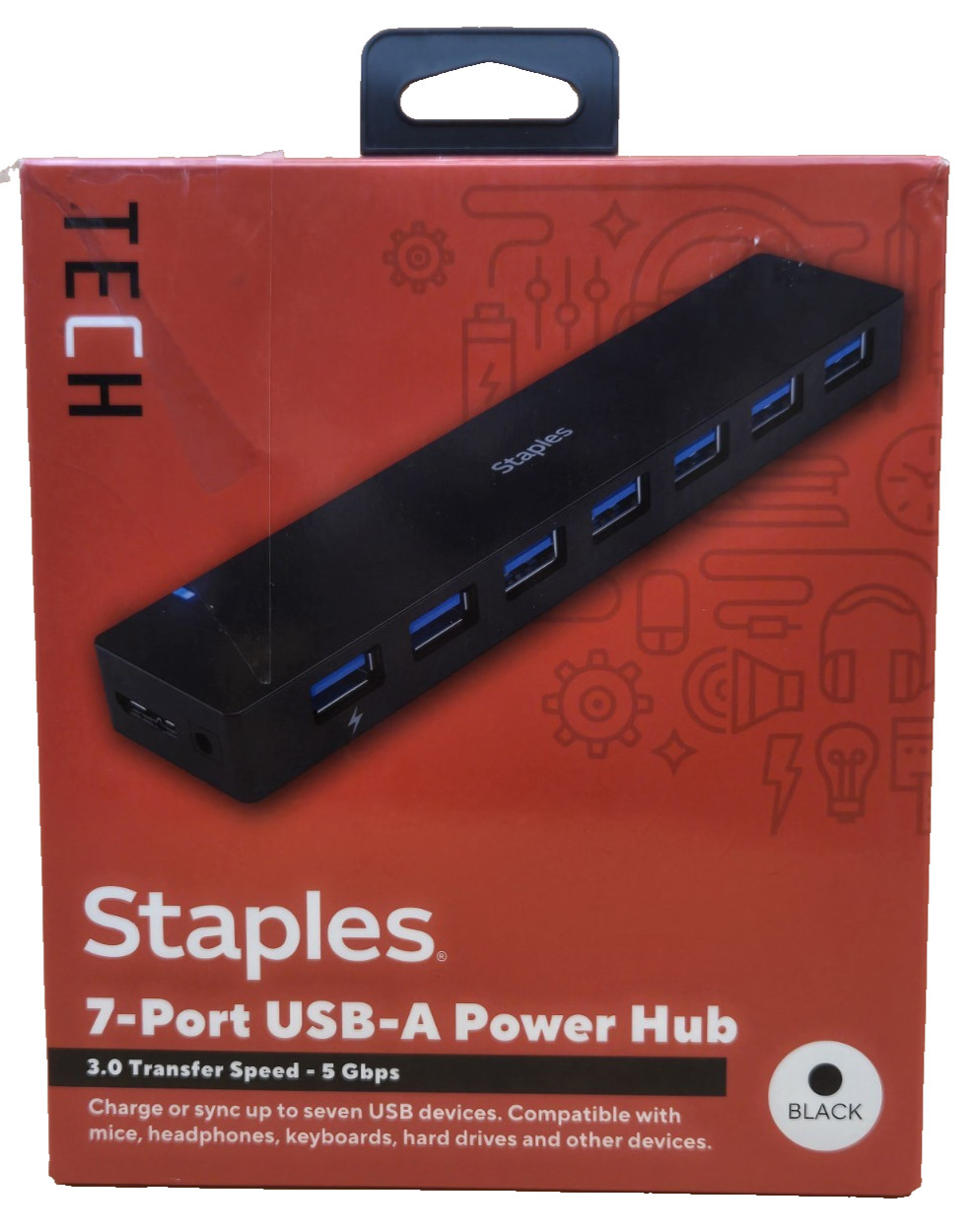 Staples 7 Port USB- A Power Hub 3.0 transfer speed 5Gbps