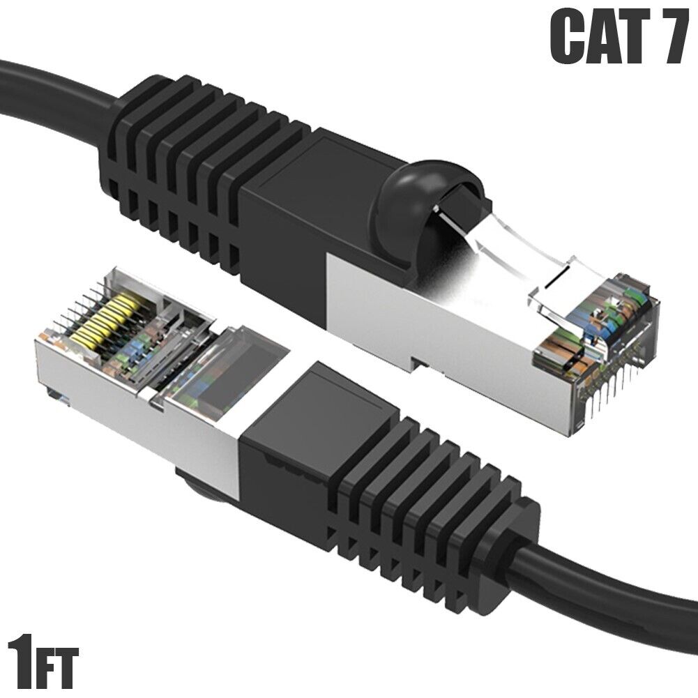 1-100FT Cat7 RJ45 Network LAN Ethernet SSTP Patch Cable Shield Copper Black LOT
