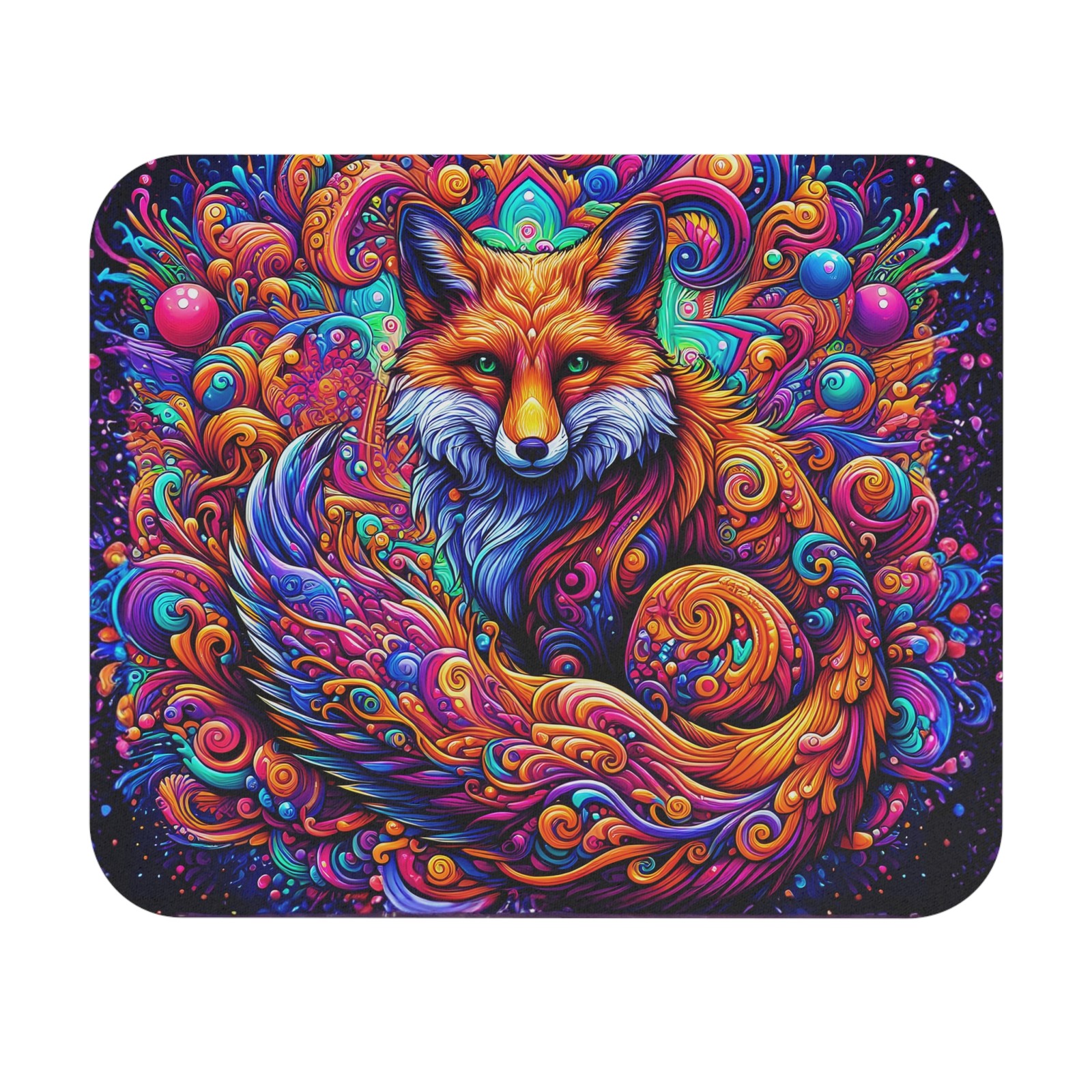 Psychedelic Fox Swirl Mouse Pad | Colorful Fox Art