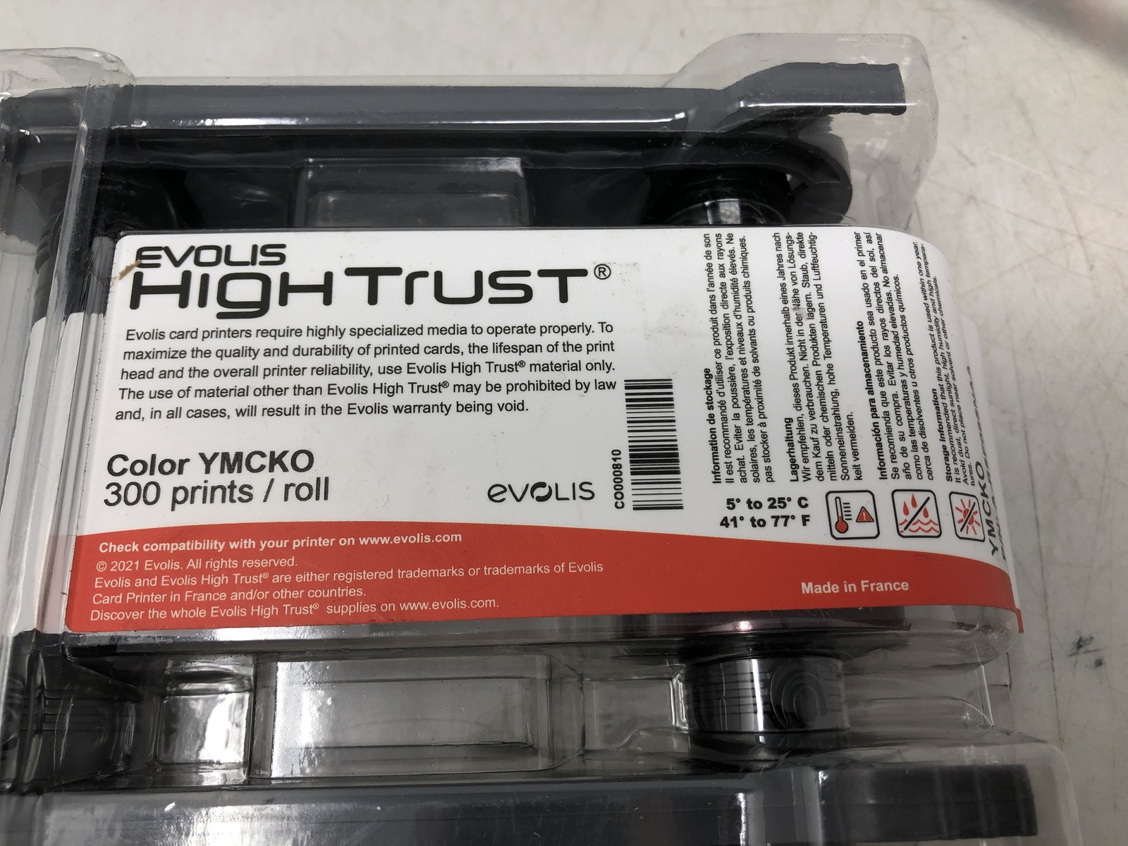 Evolis High Trust YMCKO Color Ribbon 300 Prints/Roll Card Printer