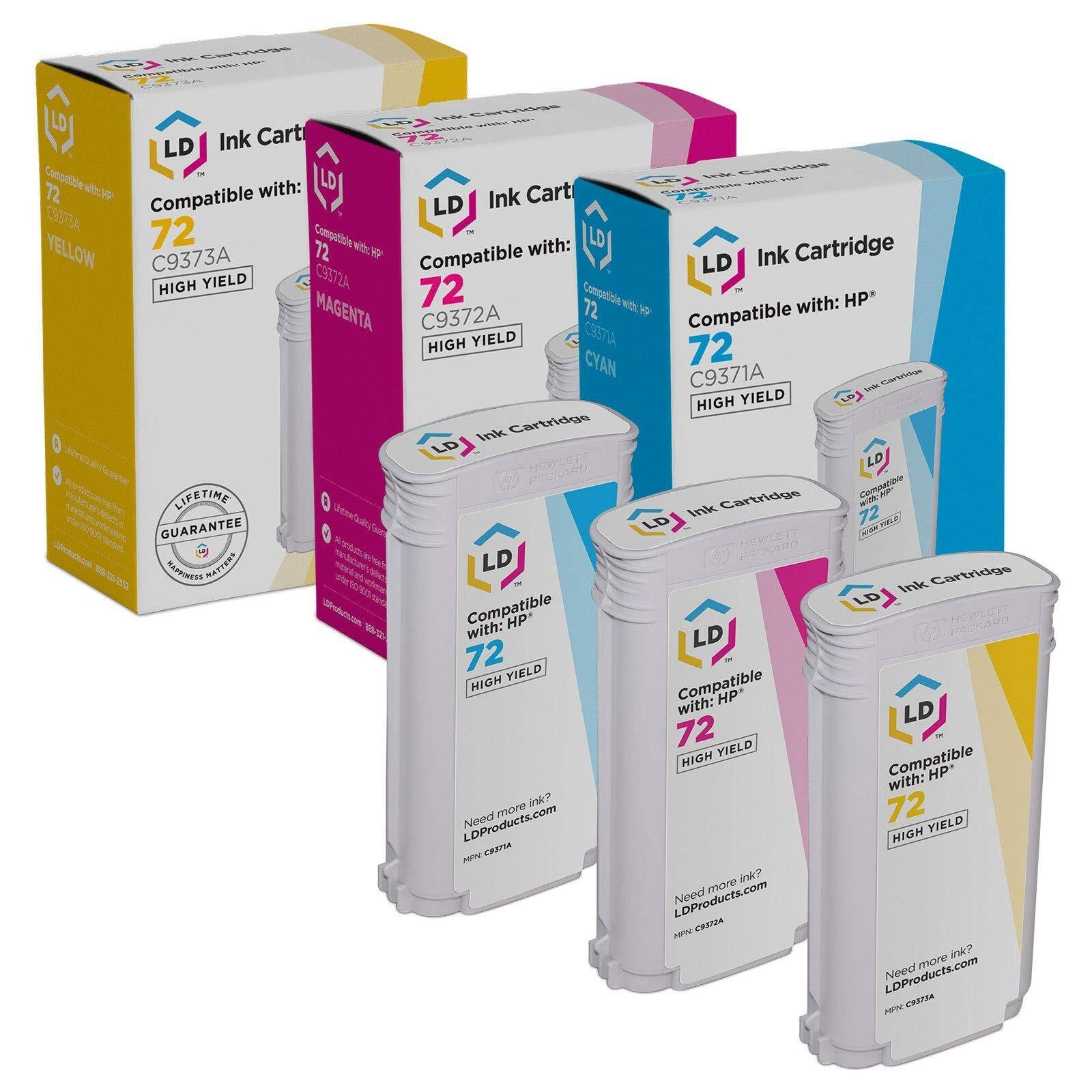 LD 3PK Replacements Fits for HP 72 Ink Cartridges High Yield Cyan Magenta Yellow