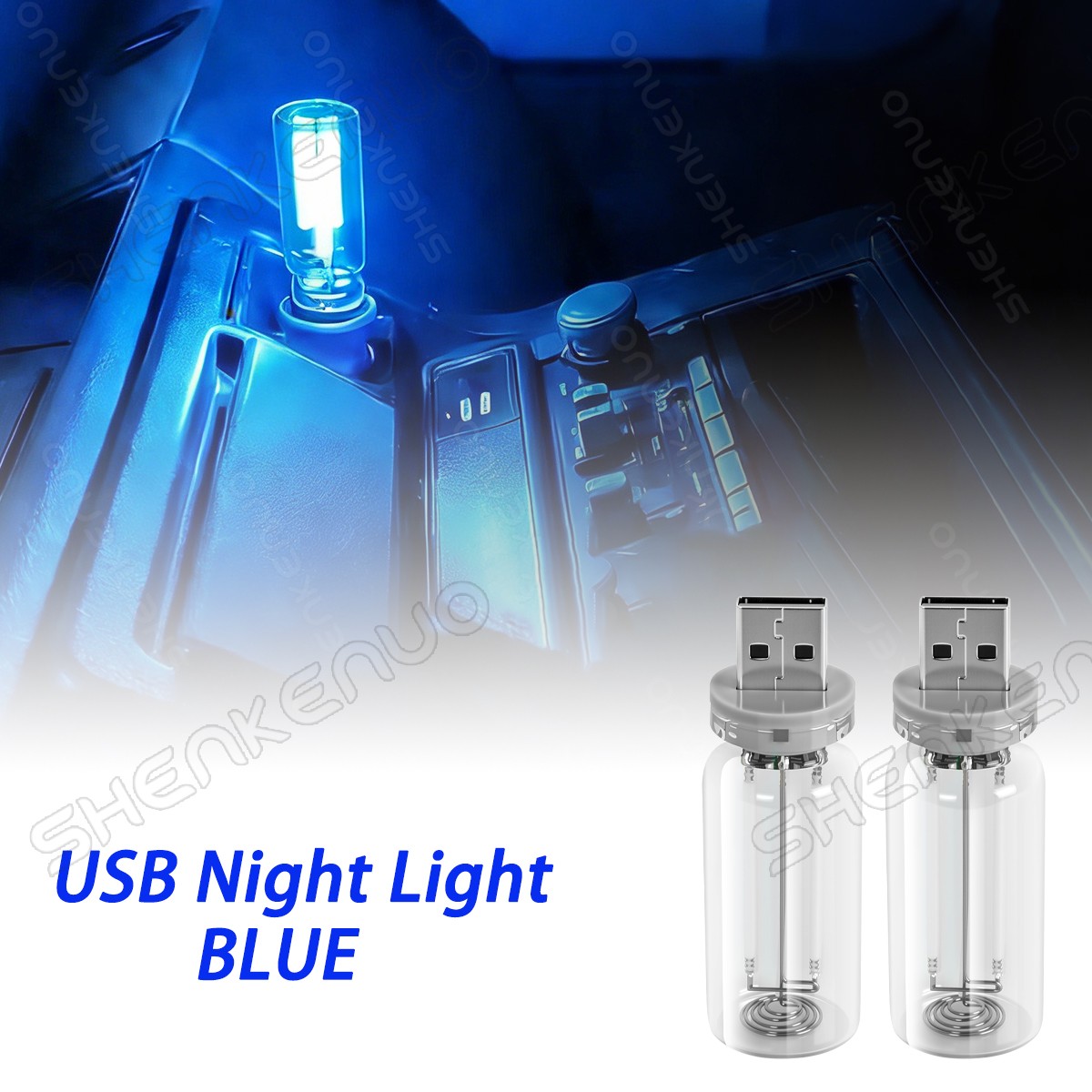 2Pcs Portable USB Night Light Bulb Touch Dimmable Car+Home Interior Ambient Blue