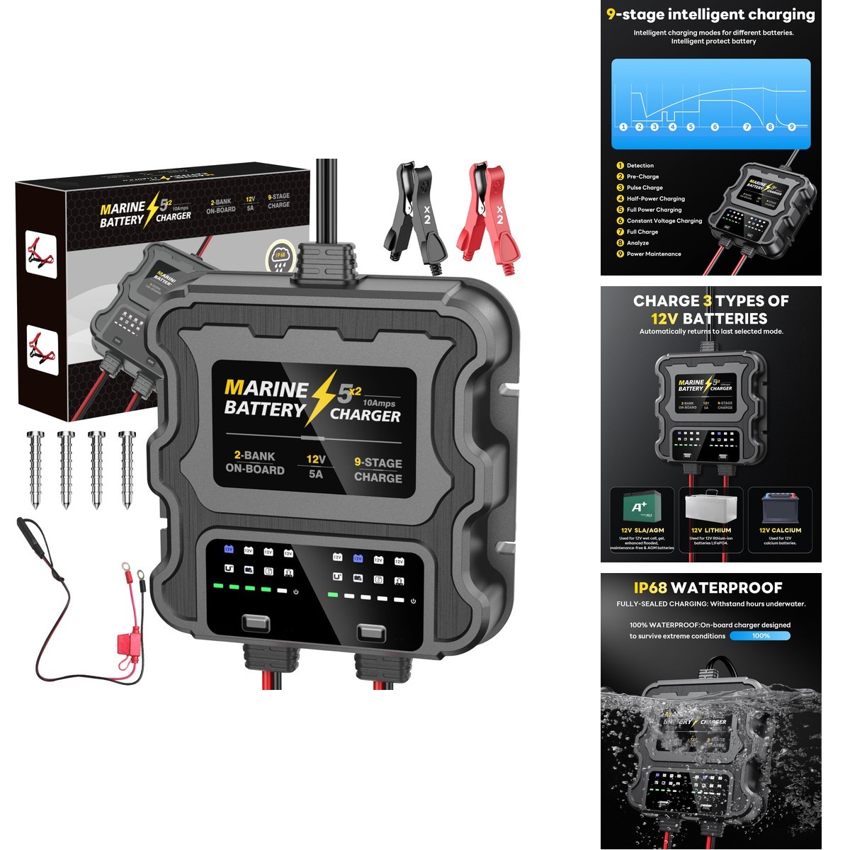 Zrfmib Smart 2 Bank Marine Battery Charger, 10A (5A/Bank)