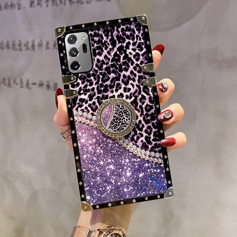 Luxury Square Pearl Leopard Cover Case For 12 11 13 14 15 Pro Max XR XS 7 8 SE