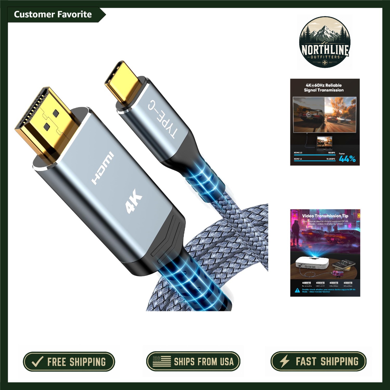 Versatile 10FT USB-C to HDMI Cable | Stunning 4K@60Hz Visuals, Plug & Play