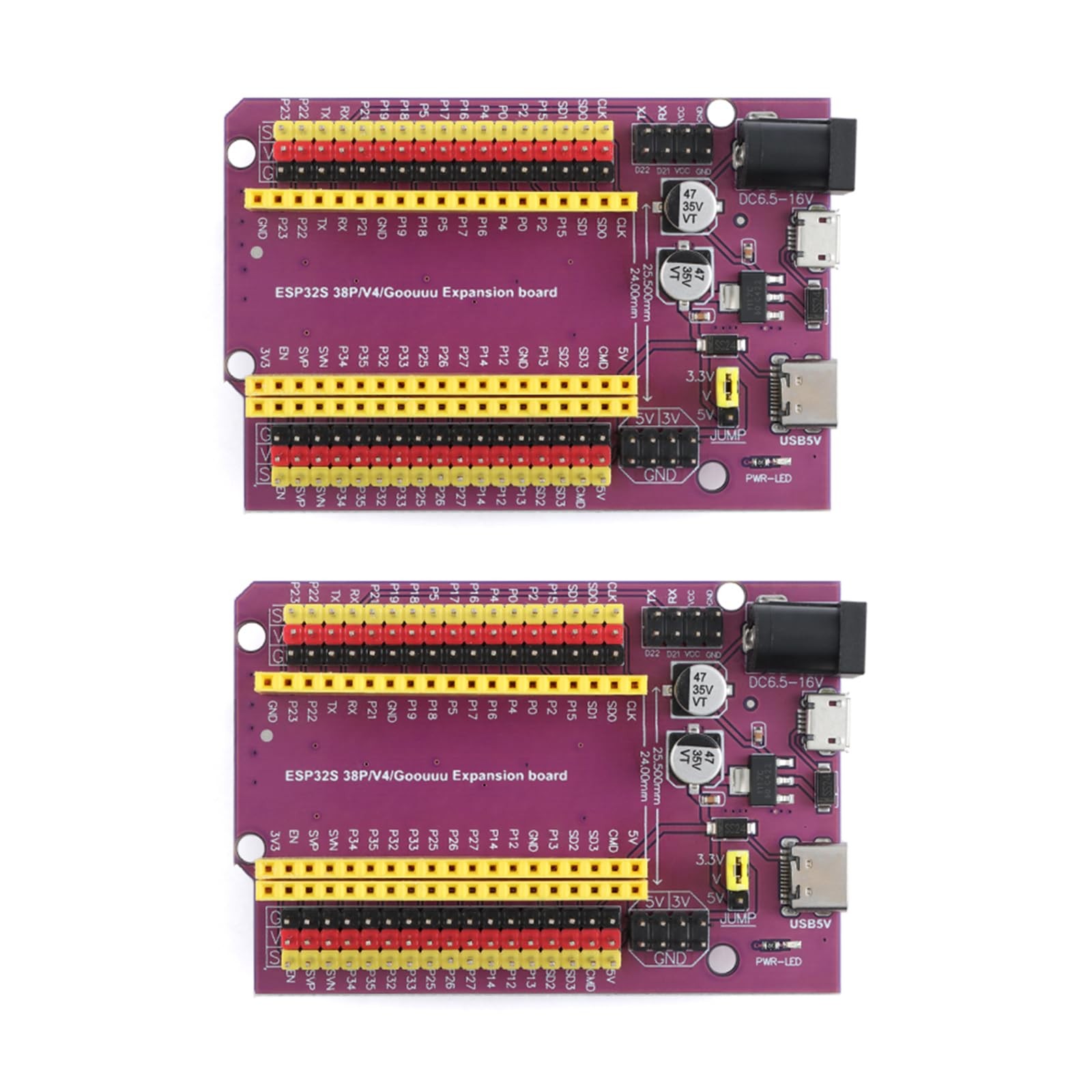 2Pcs ESP32 Expansion Board Module for Arduino 38-Pin Purple Board