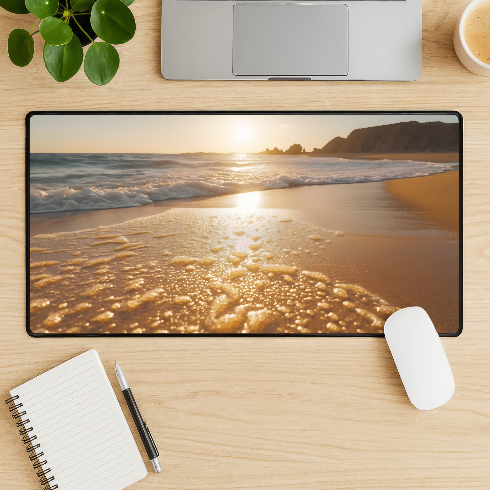 Sunset Beach Desk Mat 16x32 Ocean Aesthetic Mouse Pad XL Non-Slip