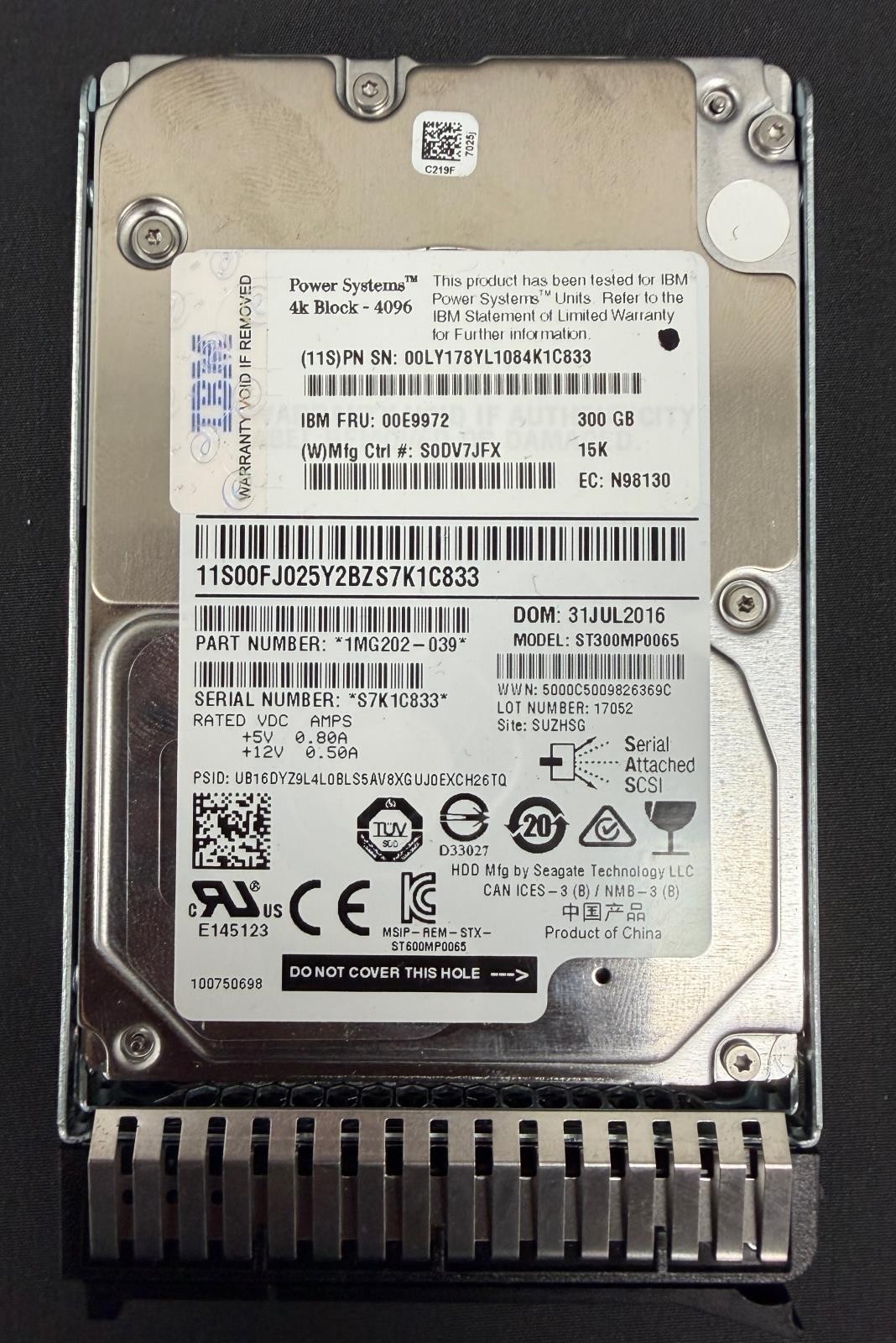 Lot of 3 IBM 300GB 15K 2.5" 12G SAS HDD 00E9972 ST300MP0065 1MG202-039 90%+