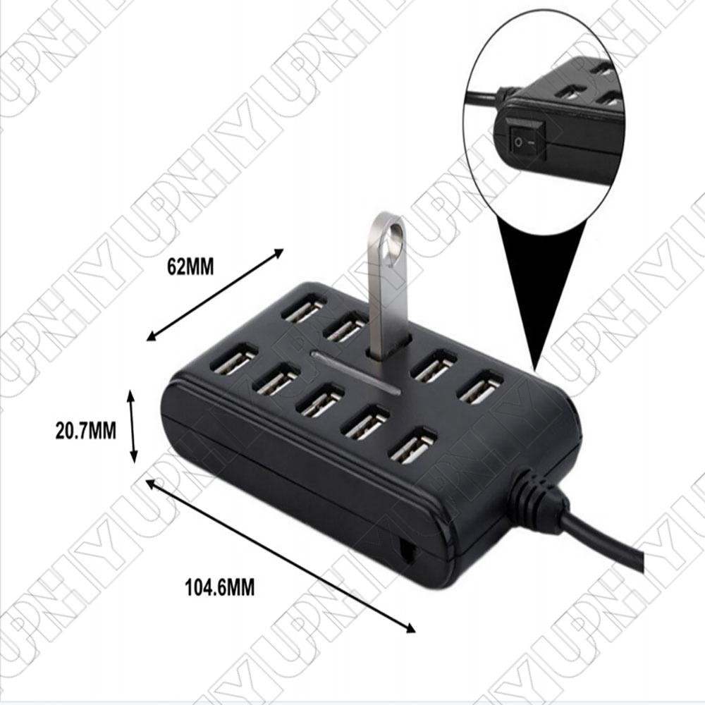 1PC Black 10-in-1USB Hub High Speed Multiple Splitter Adapter Extension Cable