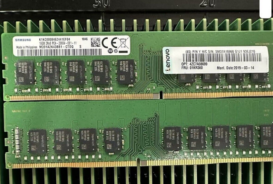 01KR360 4ZC7A08699 Lenovo /IBM 16GB DDR4 PC4-2666V Unbuffered ECC UDIMM Memory