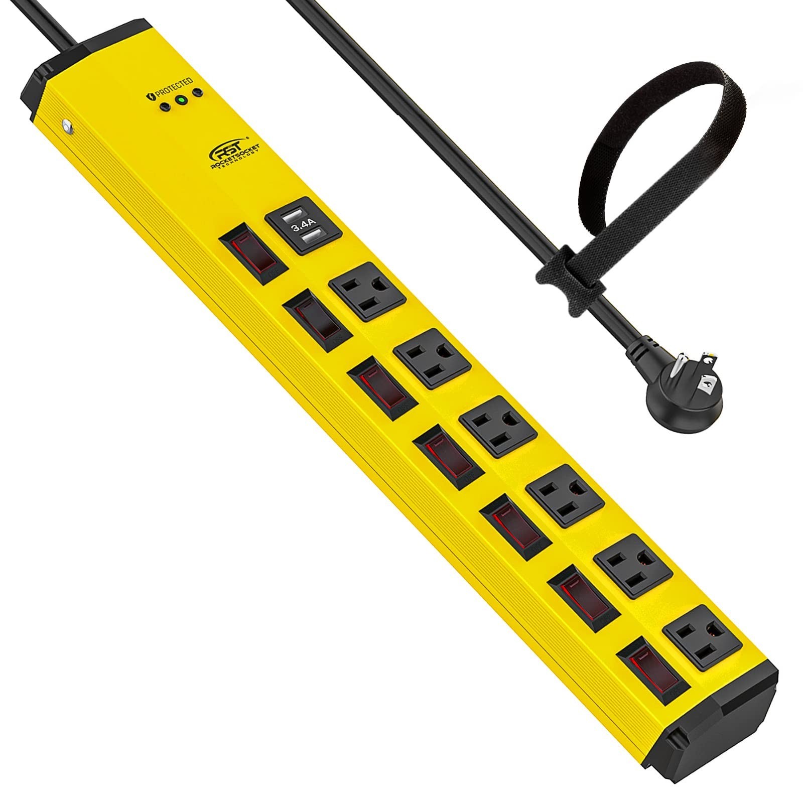 CRST 6-Outlet Heavy Duty Power Strip with USB and Individual Switches, 1200 J...