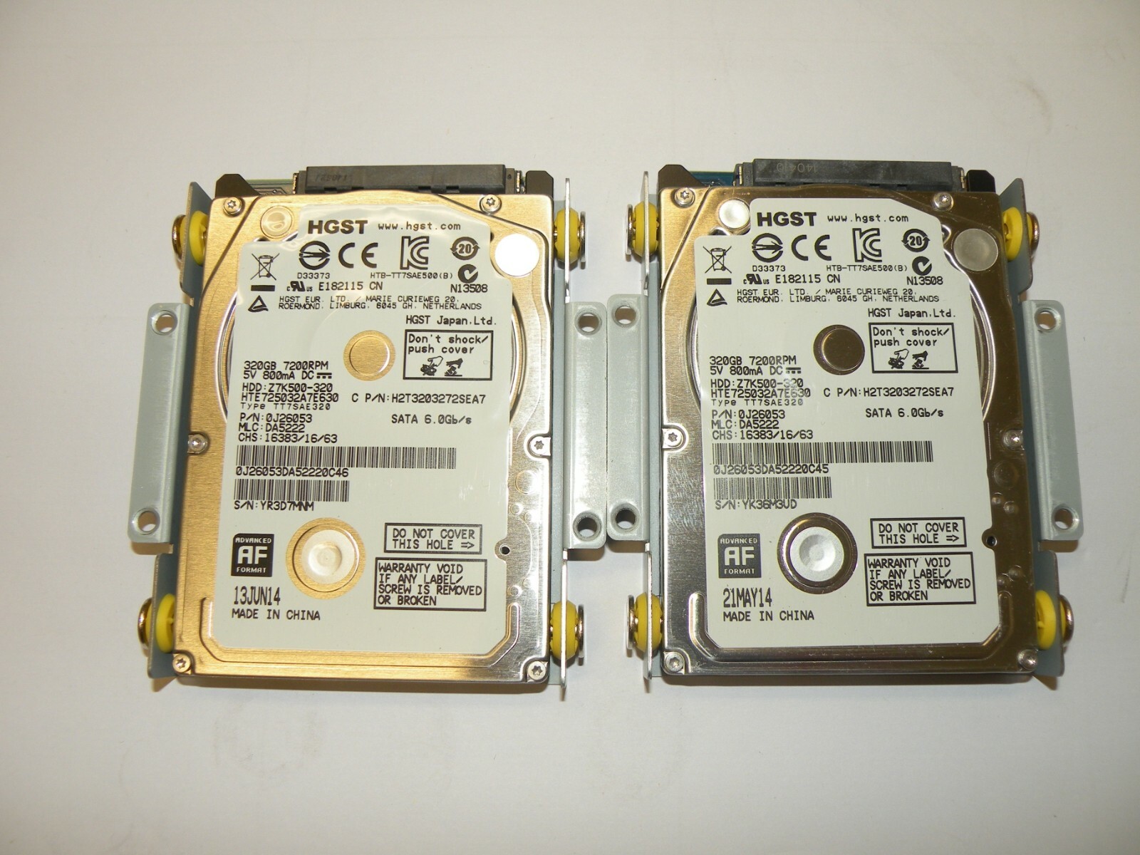 LOT 2  HGST 0J26053 2.5" 320GB 7.2K 6G SATA HDD DA5222 FIRMWARE HTE725032A7E630 