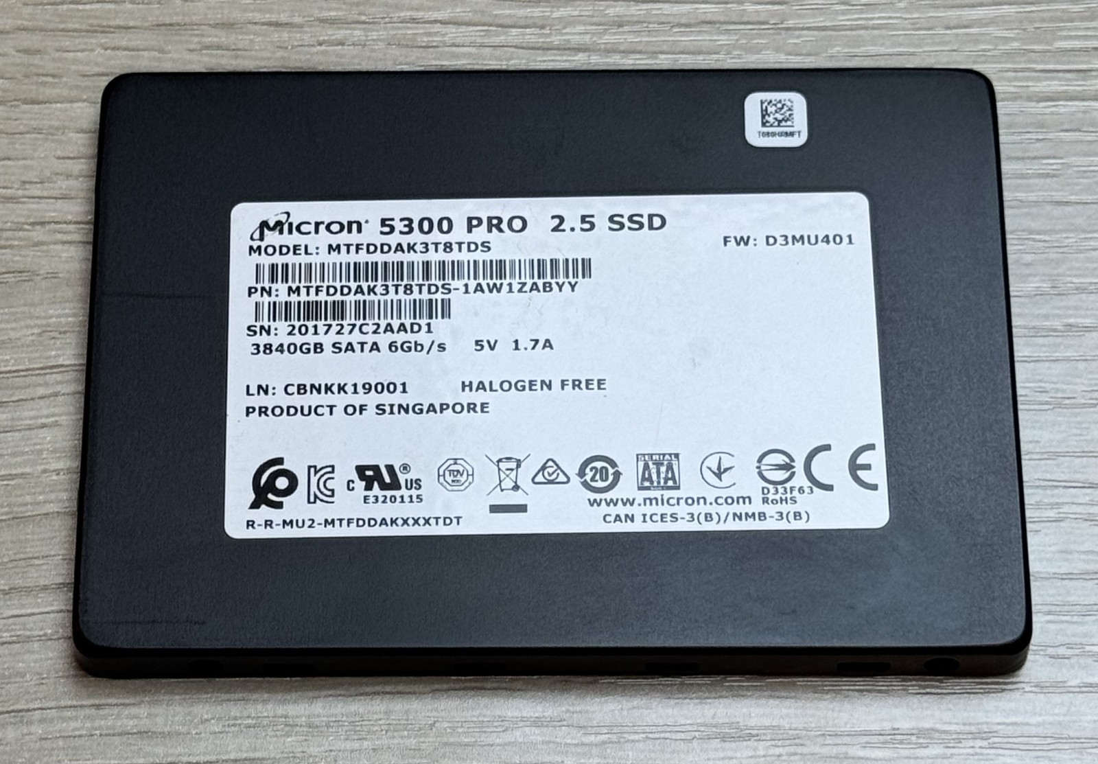 Micron 5300 PRO 3.84TB Enterprise SATA SSD MTFDDAK3T8TDS 95%+ Health Low Hours