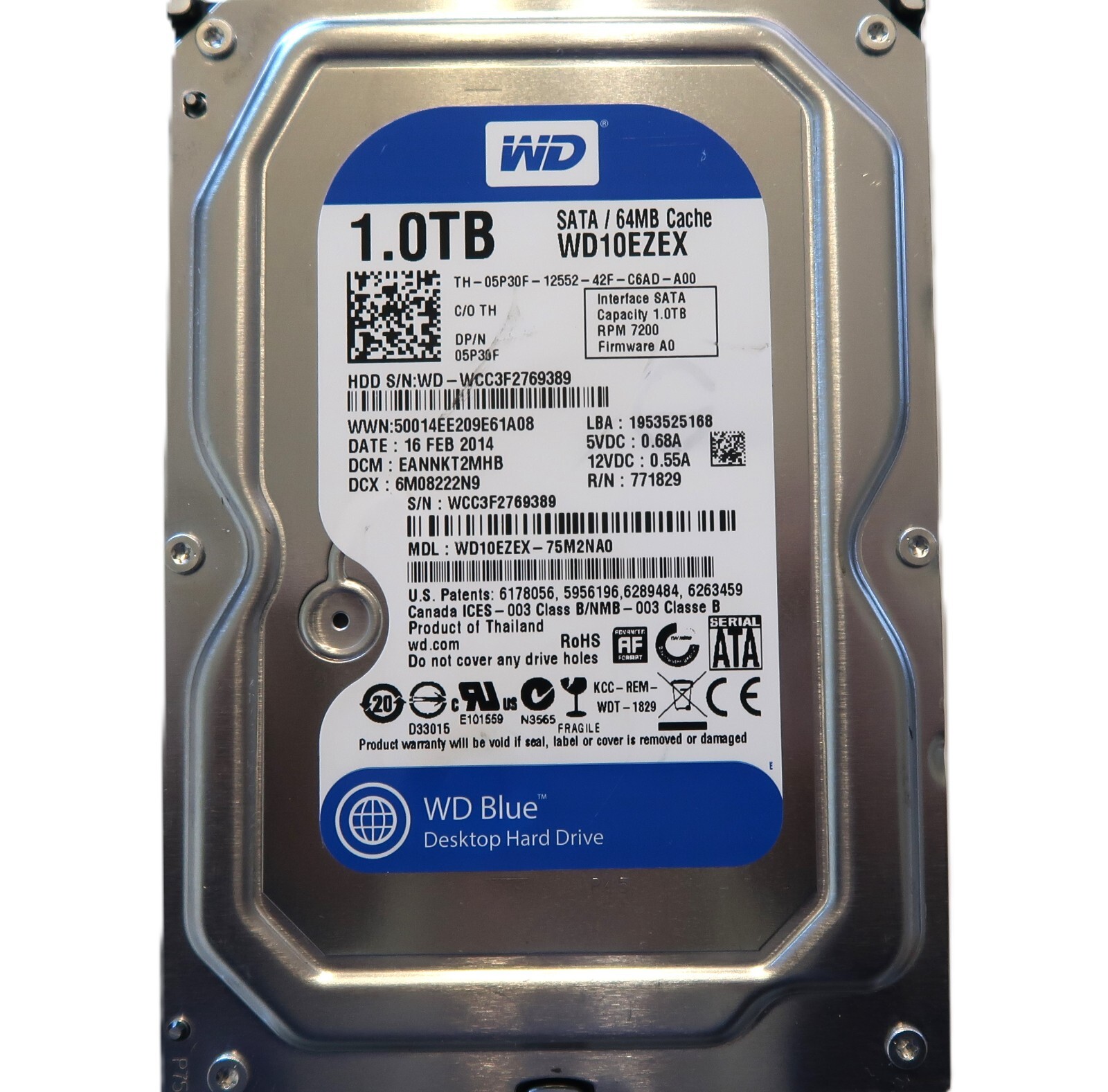 WD10EZEX-75M2NA0 EANNKT2MHB (WCC3) Thailand 1TB 3.5" Sata HDD 16FEB2014