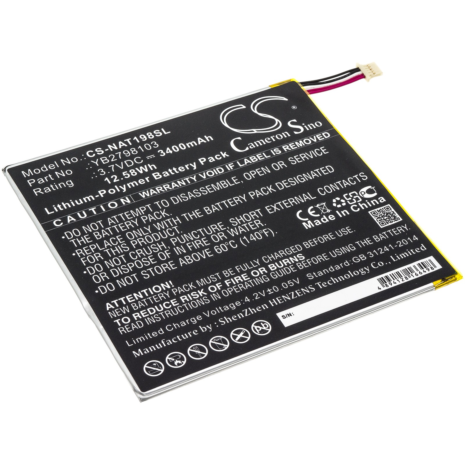 Battery for ONN 100005207 ,ONA19TB002 ,Tablet 8 P/N: YB2798103 3400mAh / 12.58Wh
