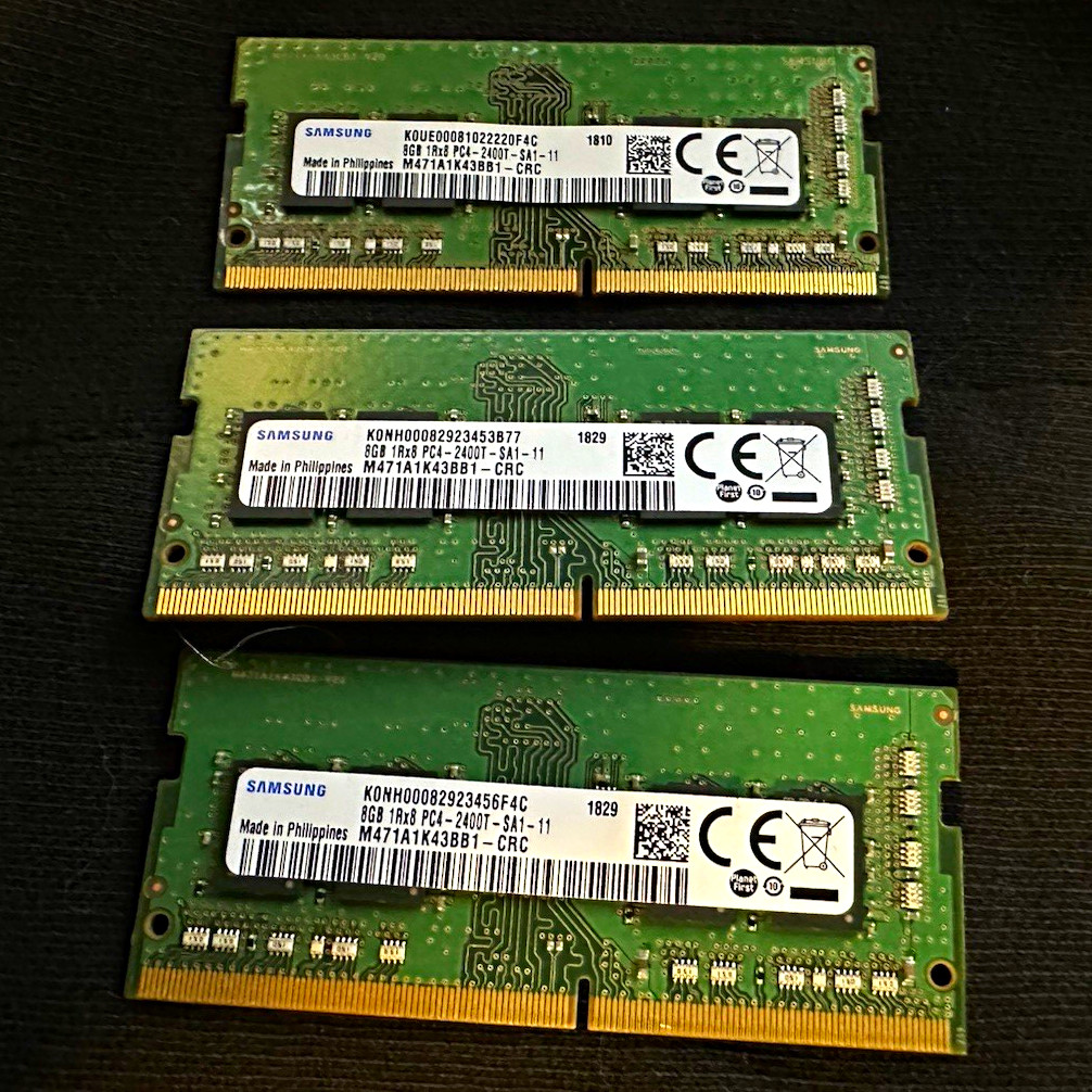 (Lot of 3) Samsung 24GB(3X8GB) DDR4 2400MHz PC4-19200 SODIMM M471A1K43BB1-CRC