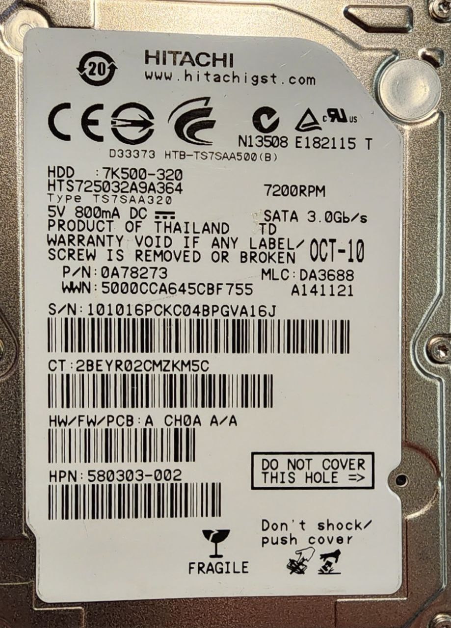Hitachi HTS725032A9A364 2.5 in 320 GB SATA Hard Drive  - Tested