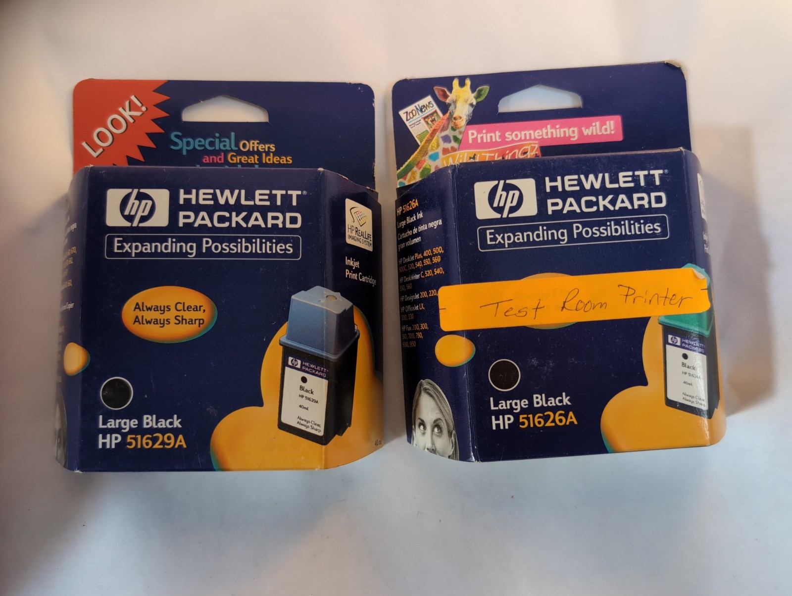 HP 51629A And HP51626A Inkjet Print Cartridges, Both Large Black, Both Expired 