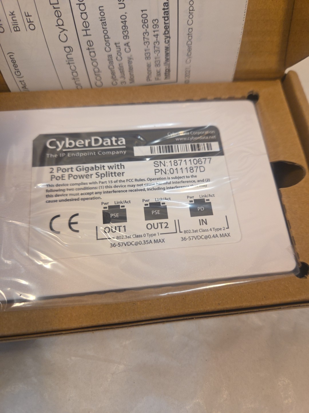 CyberData 2-Port PoE Gigabit Switch (011187D)