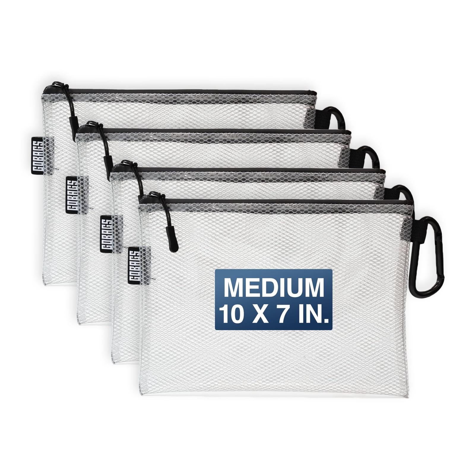 GOBAGS Air Production Medium Clear Zipper Pouch (4‑Pack) – Medium, Black