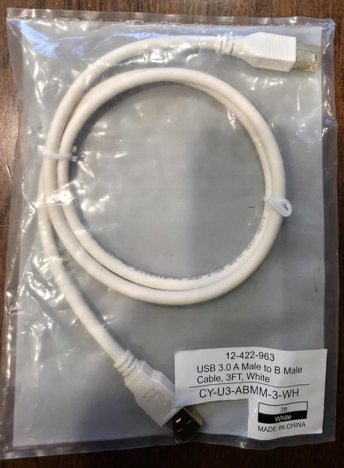 Brand New Coboc USB 3.0 A Male To B Male Cable CY-U3-ABMM-3-WH White 3Ft